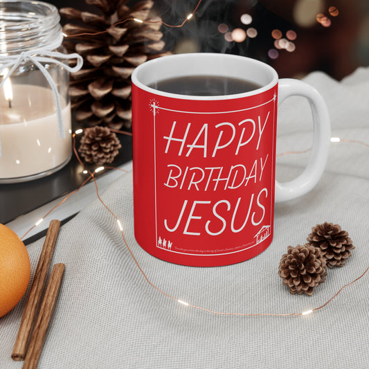 Happy Birthday Jesus Christmas Mug Red and White Holiday Gift - Mug 11oz