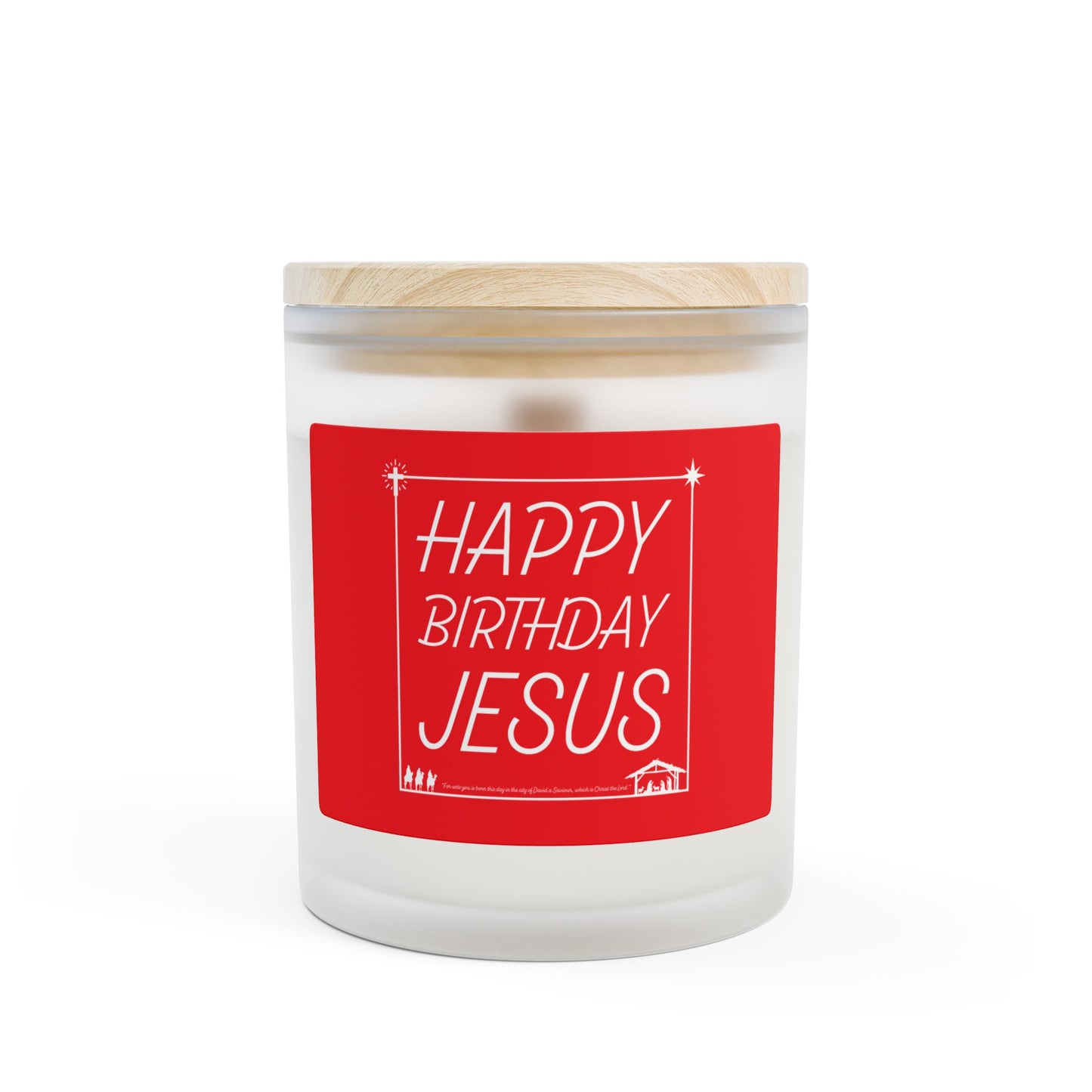 Happy Birthday Jesus Christmas Red and White Holiday Gift Frosted Glass Candle, 11oz