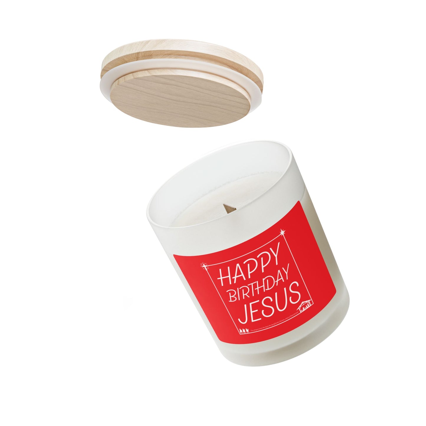 Happy Birthday Jesus Christmas Red and White Holiday Gift Frosted Glass Candle, 11oz