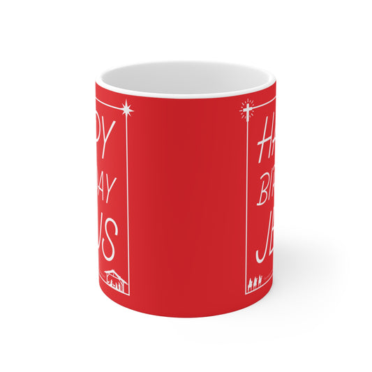 Happy Birthday Jesus Christmas Mug Red and White Holiday Gift - Mug 11oz